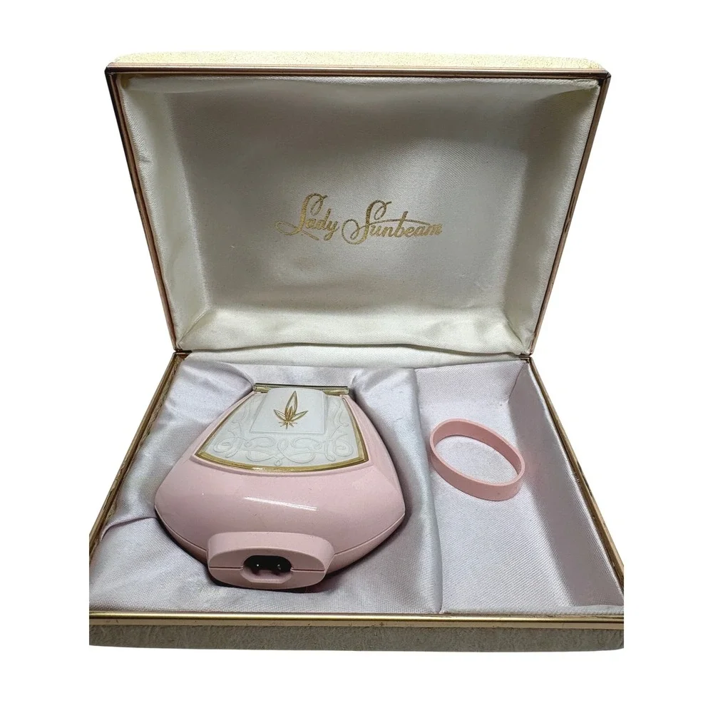 1960s Lady‎ Sunbeam LS5-1 Electric Shaver Pink Gold Starburst Original Box MCM